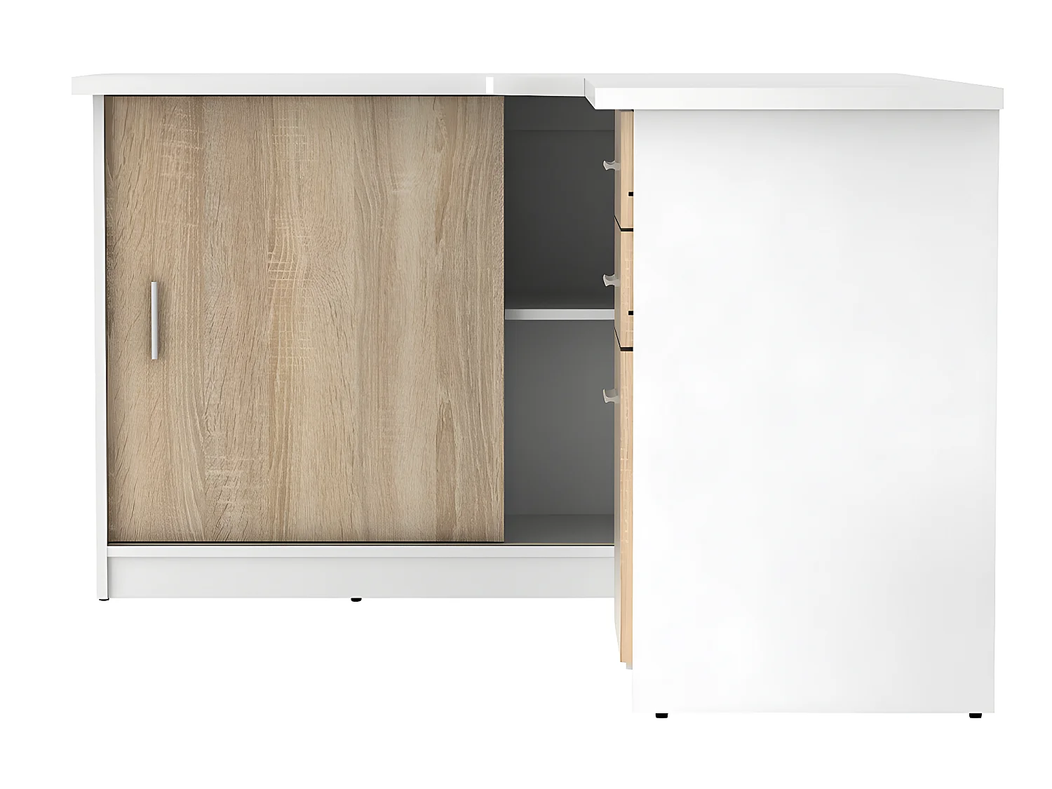 Ensemble bureau d'angle - Blanc et naturel + Chaise de bureau - NORWY