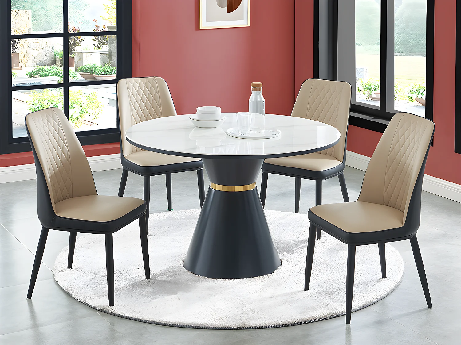 Lot de 2 chaises en simili et métal - Beige et anthracite - MILDURA