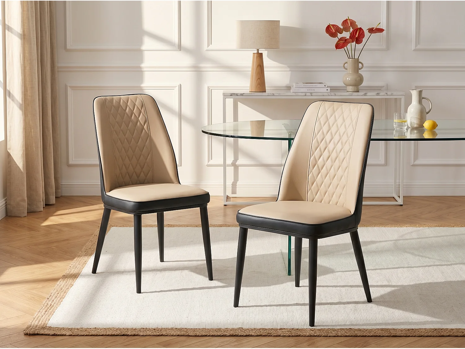 Set med 2 stolar i konstläder och metall - Beige och antracitgrå - MILDURA