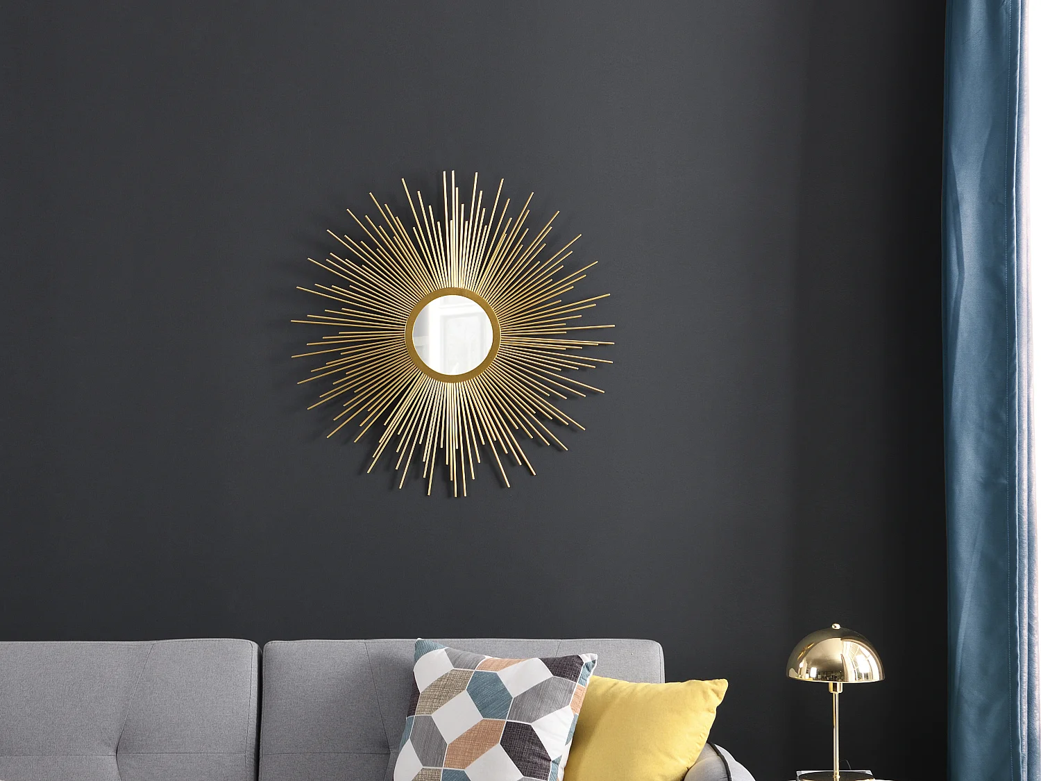 Wandspiegel in Sonnenstrahlenoptik - Metall - 70 cm - Goldfarben - LEVANZO
