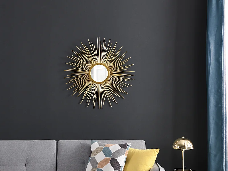 Wandspiegel in Sonnenstrahlenoptik - Metall - 70 cm - Goldfarben - LEVANZO