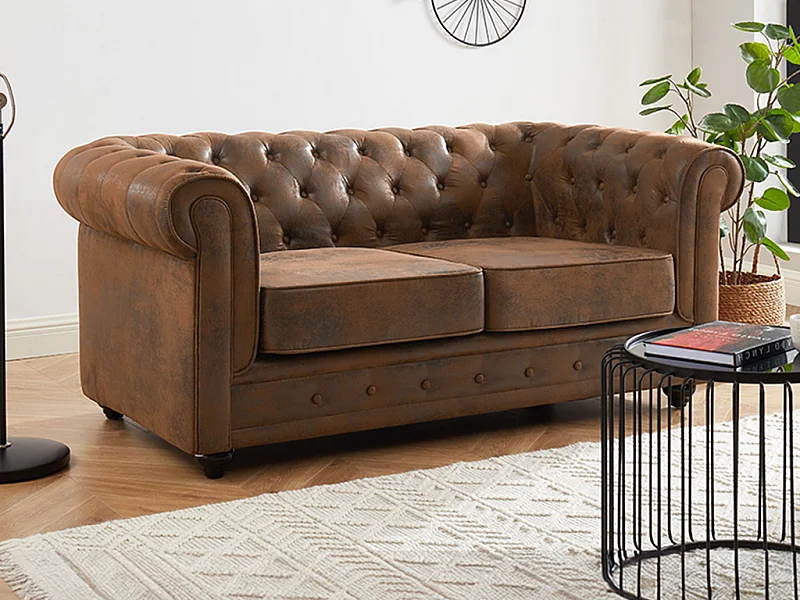 Tweezitsbank CHESTERFIELD van microvezel met vintage look