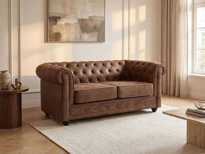 Tweezitsbank CHESTERFIELD van microvezel met vintage look