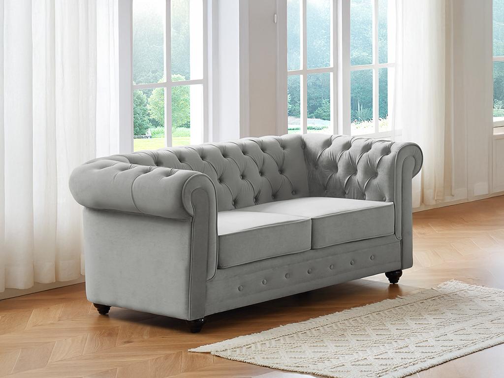 Sofa 2-Sitzer - Samt - Hellgrau - CHESTERFIELD günstig online kaufen