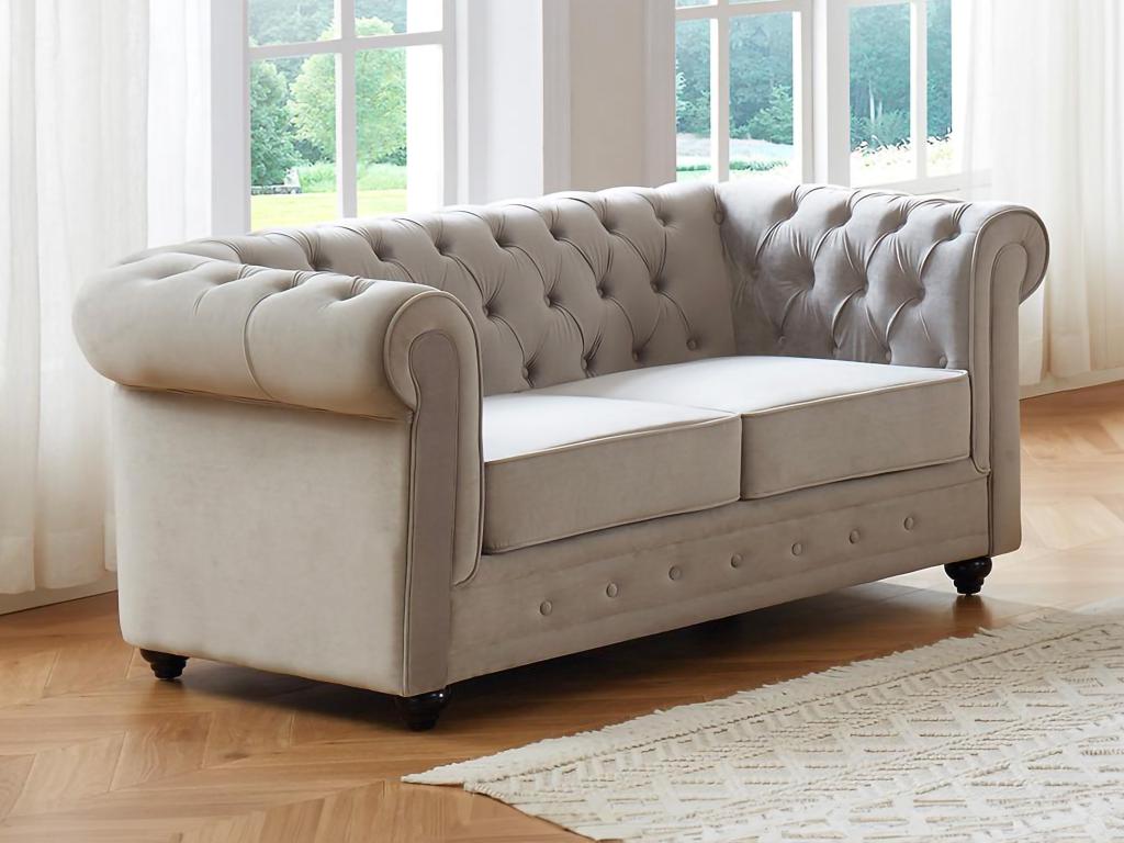 Sofa 2-Sitzer - Samt - Hellgrau - CHESTERFIELD günstig online kaufen