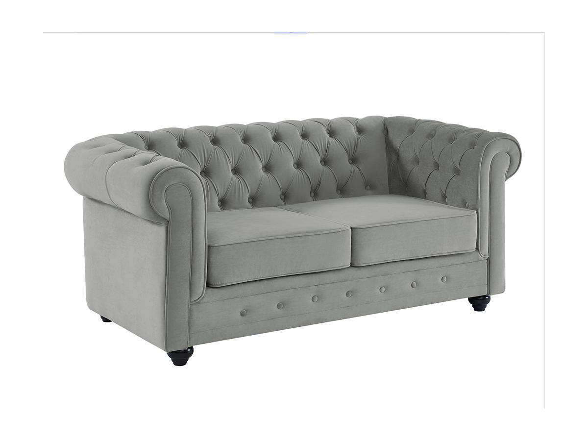 Sofa 2-Sitzer - Samt - Hellgrau - CHESTERFIELD günstig online kaufen