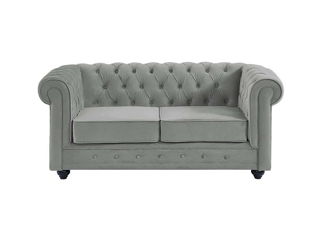 Tweezitsbank CHESTERFIELD - velours - lichtgrijs