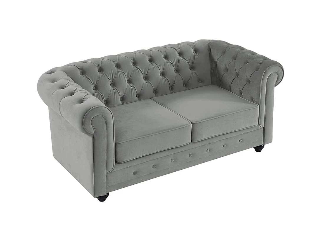 Tweezitsbank CHESTERFIELD - velours - lichtgrijs