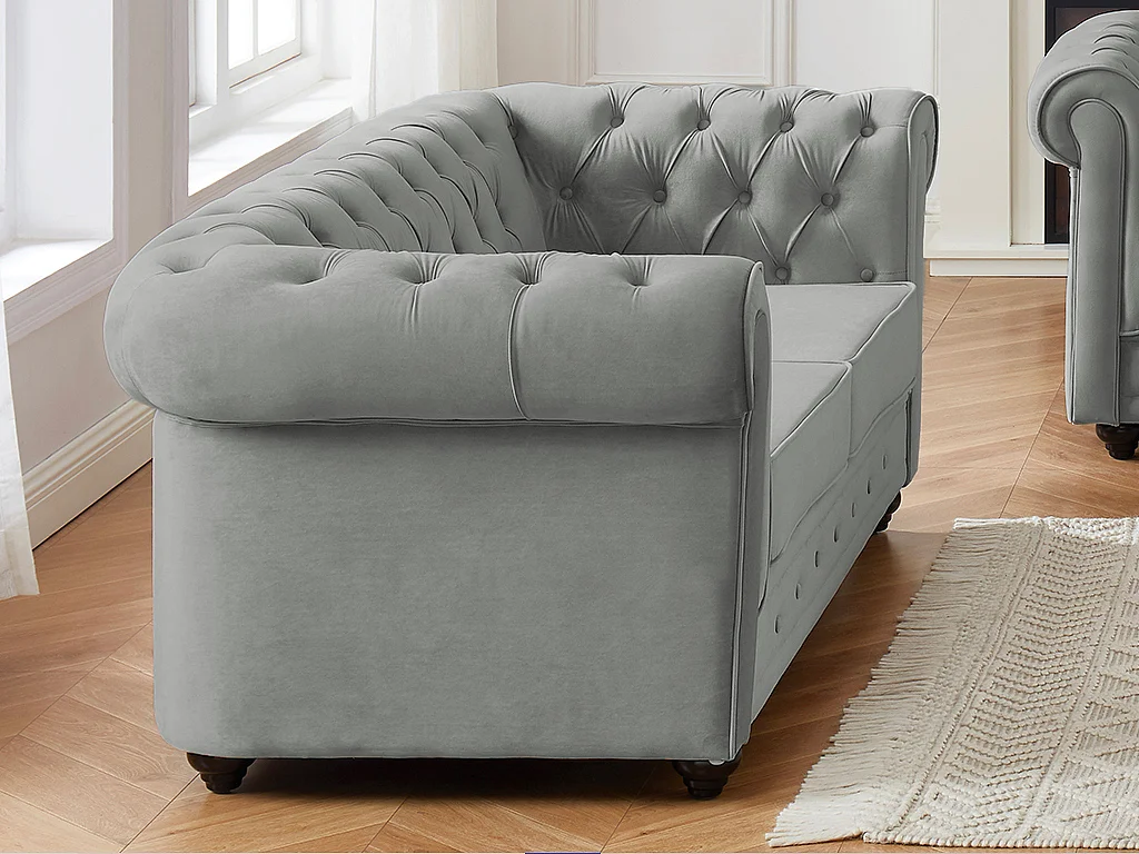 Tweezitsbank CHESTERFIELD - velours - lichtgrijs