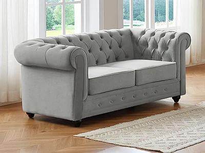2-sitssoffa CHESTERFIELD - Ljusgrå sammet