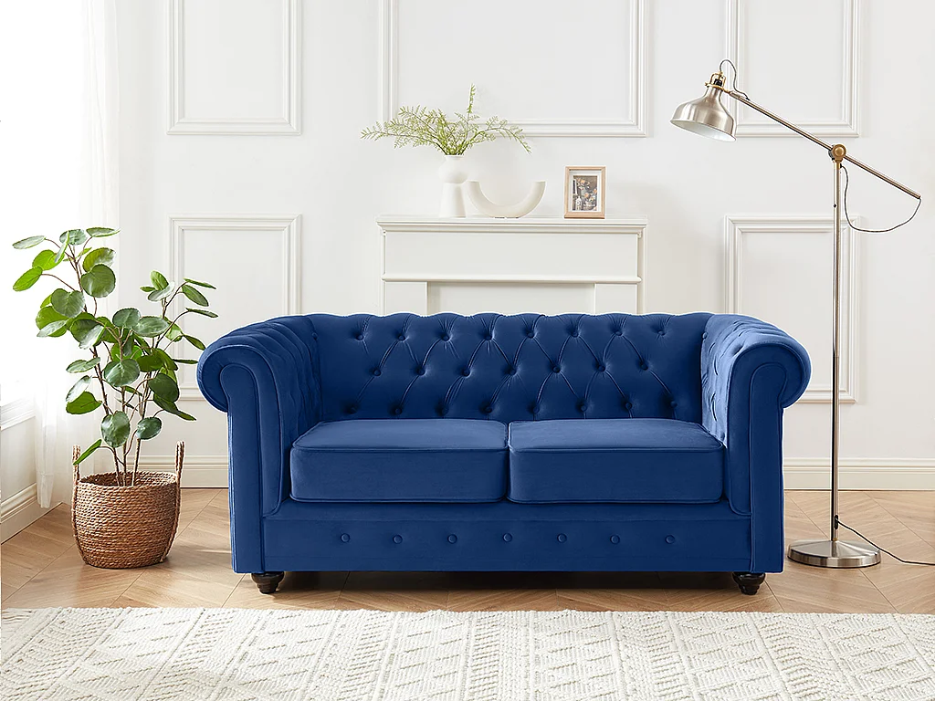 Sofa 2-Sitzer - Samt - Dunkelblau - CHESTERFIELD
