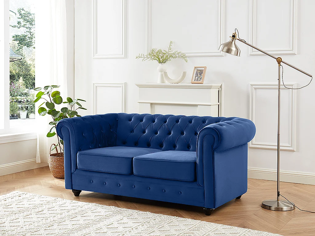 Divano 2 posti Velluto Blu reale - CHESTERFIELD