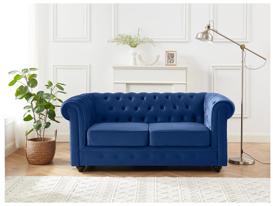 Tweezitsbank CHESTERFIELD - velours - koningsblauw