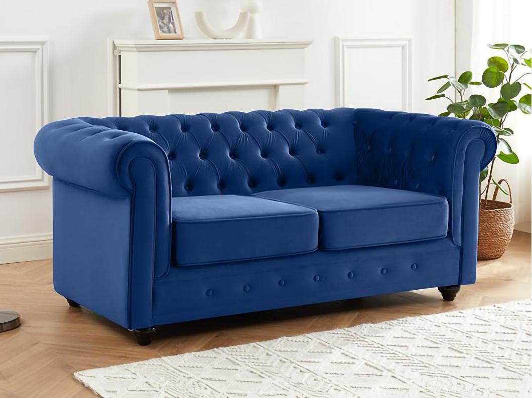 Sofa 2-Sitzer - Samt - Dunkelblau - CHESTERFIELD