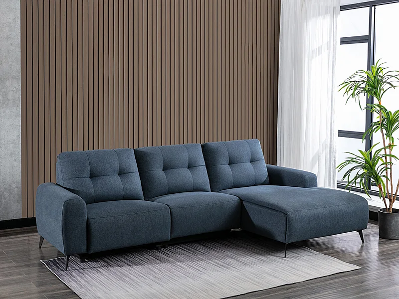 Relaxsofa Ecksofa - Ecke Rechts - Melierter Stoff - Blau - NERUDA