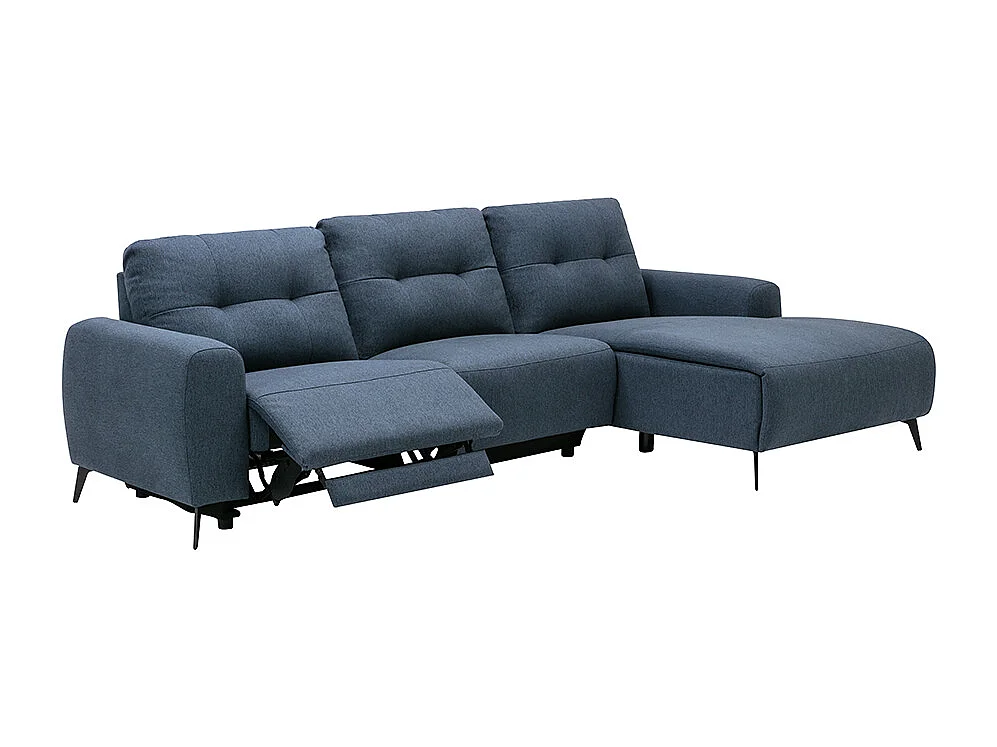 Sofá de canto direito articulado elétrico em tecido mesclado cor azul - NERUDA