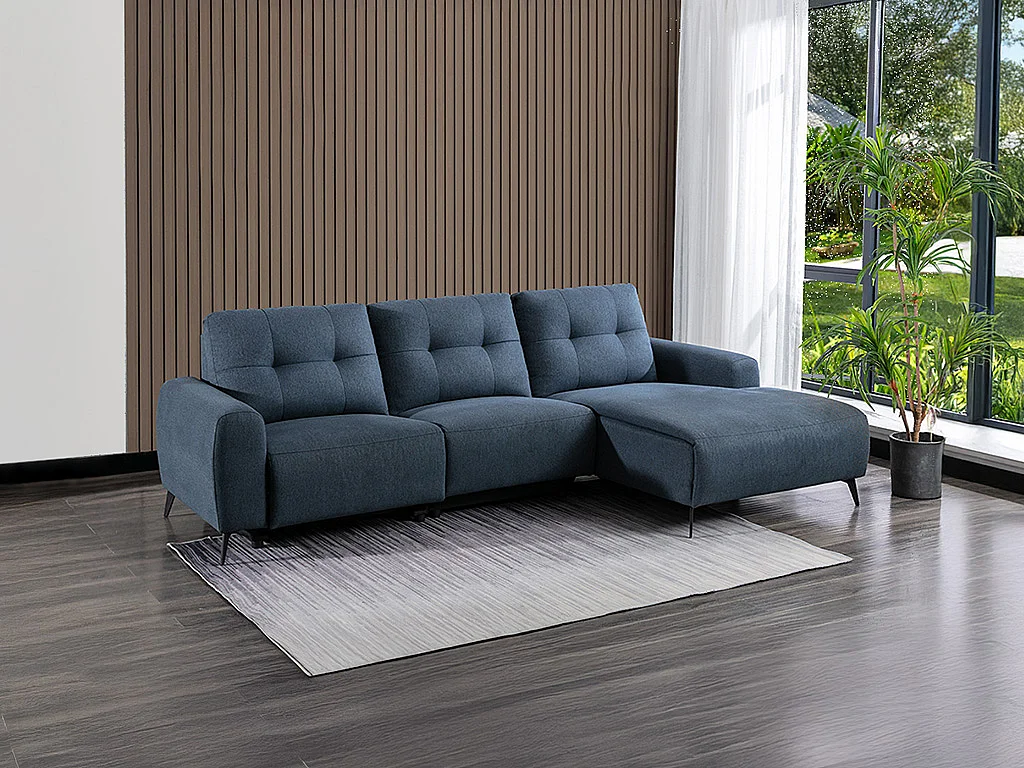 Canapé d'angle droit relax électrique en tissu chiné bleu NERUDA
