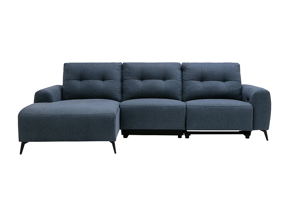 Kanapa narożna lewoskrętna, z elektryczną funkcją relax, z tkaniny w kolorze niebieskim - NERUDA