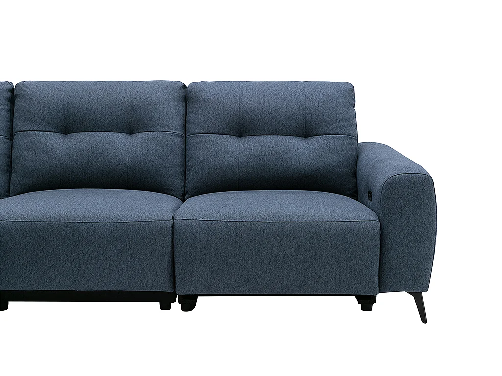 Kanapa narożna lewoskrętna, z elektryczną funkcją relax, z tkaniny w kolorze niebieskim - NERUDA