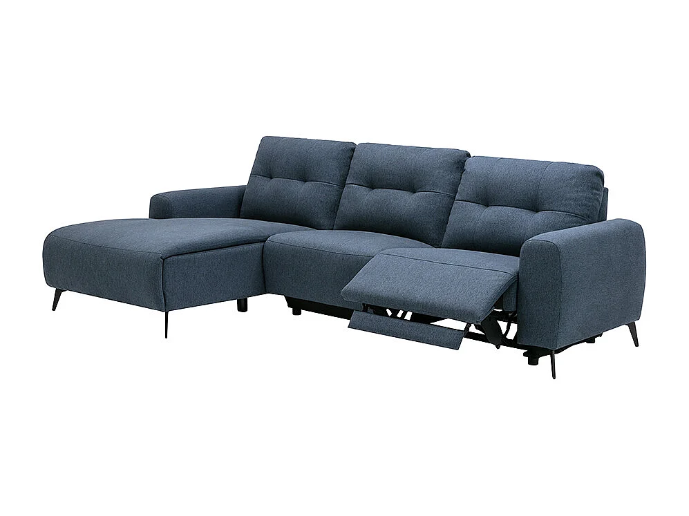 Kanapa narożna lewoskrętna, z elektryczną funkcją relax, z tkaniny w kolorze niebieskim - NERUDA