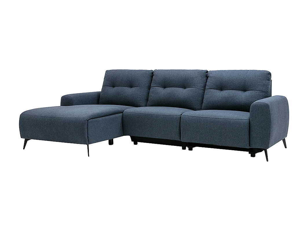Kanapa narożna lewoskrętna, z elektryczną funkcją relax, z tkaniny w kolorze niebieskim - NERUDA