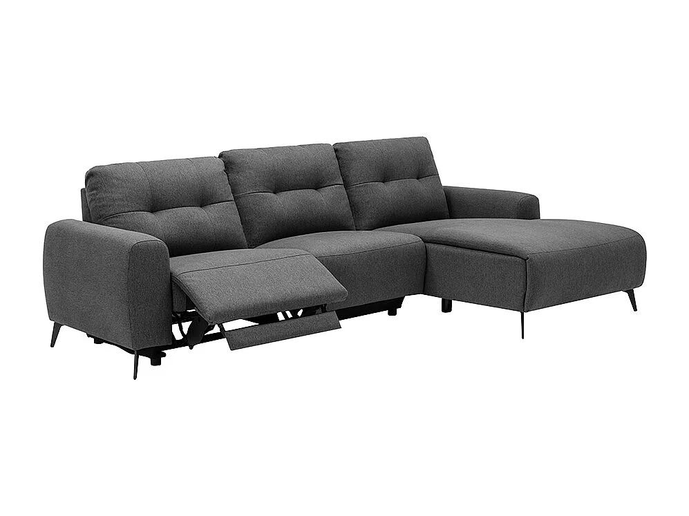 Canapé d'angle droit relax électrique en tissu chiné gris NERUDA