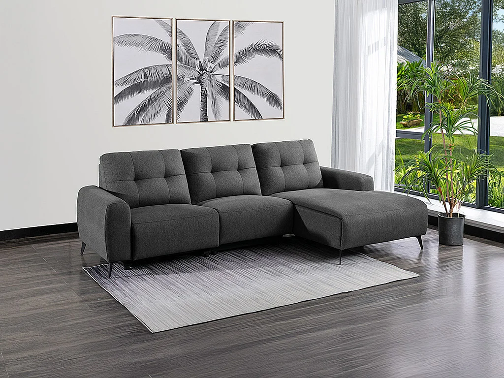 Canapé d'angle droit relax électrique en tissu chiné gris NERUDA