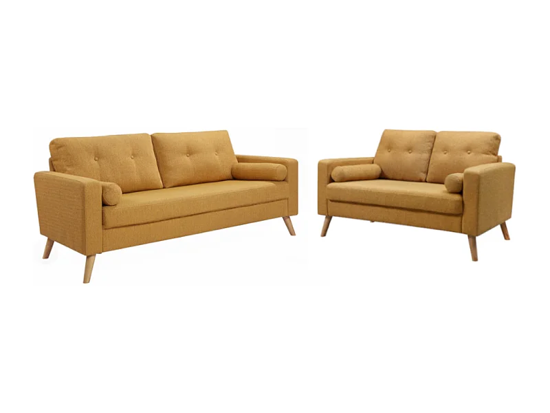 Canapés 3 places et 2 places en tissu effet lainage à bouclettes TATUM - Jaune