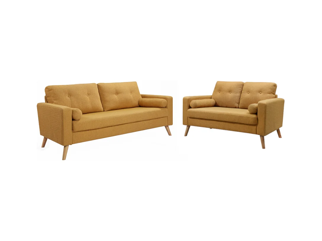 Couchgarnitur 3+2 - Bouclé-Stoff - Gelb - TATUM