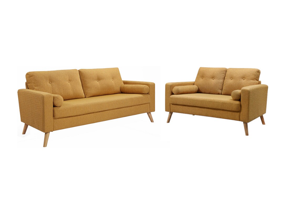 Vente-unique Couchgarnitur 3+2 - Bouclé-Stoff - Gelb - Tatum