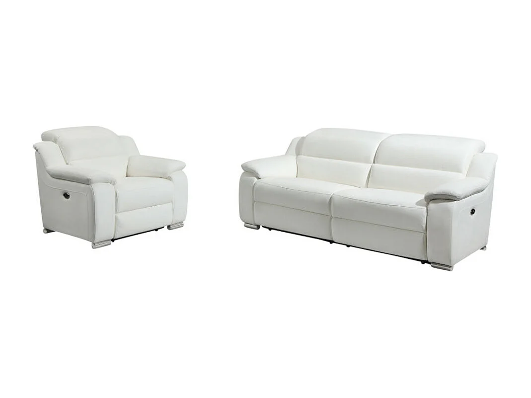 Sofá de 3 plazas y sillón relax eléctrico de piel ARENA III - Marfil
