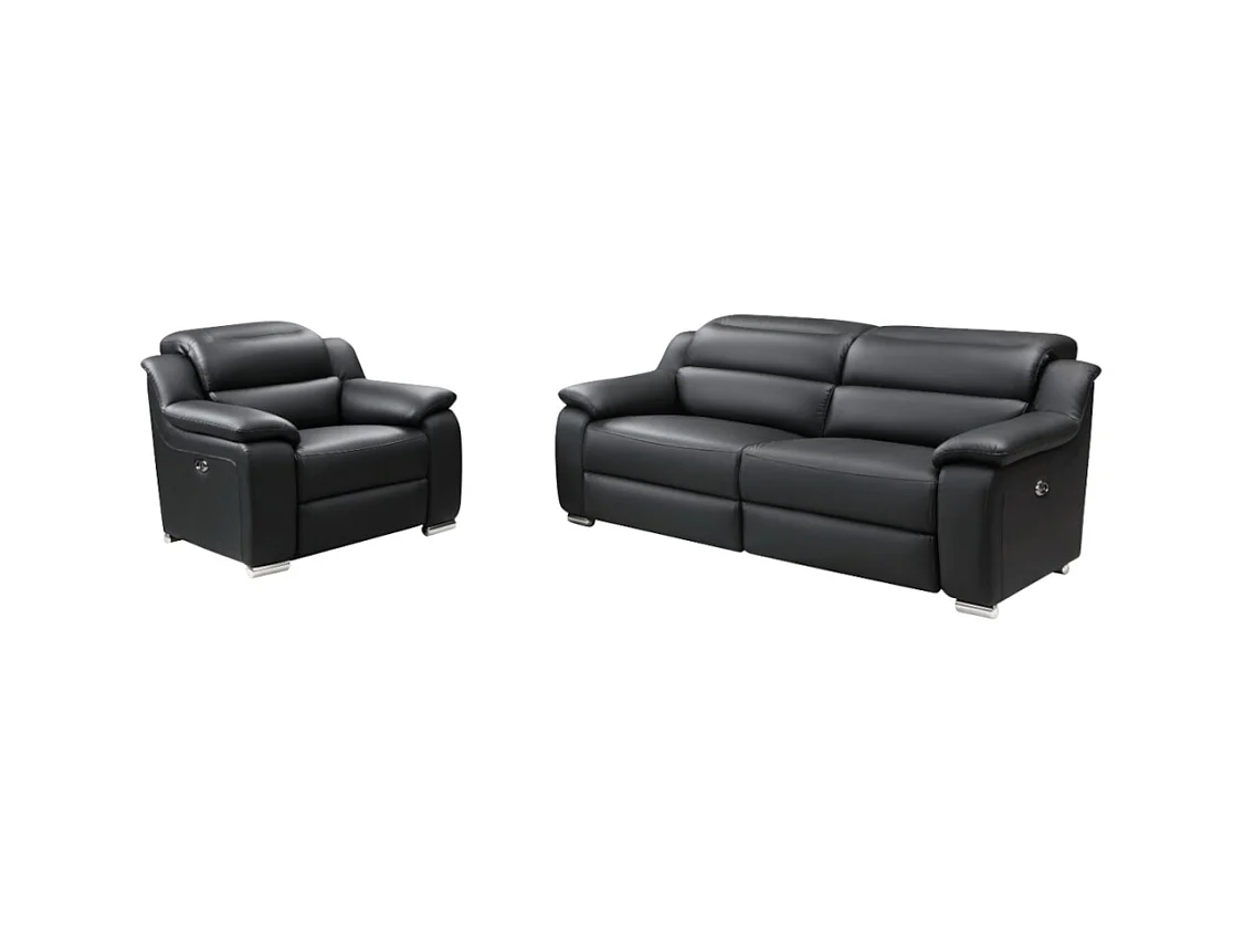 Canapé 3 places et fauteuil relax électrique en cuir noir ARENA III