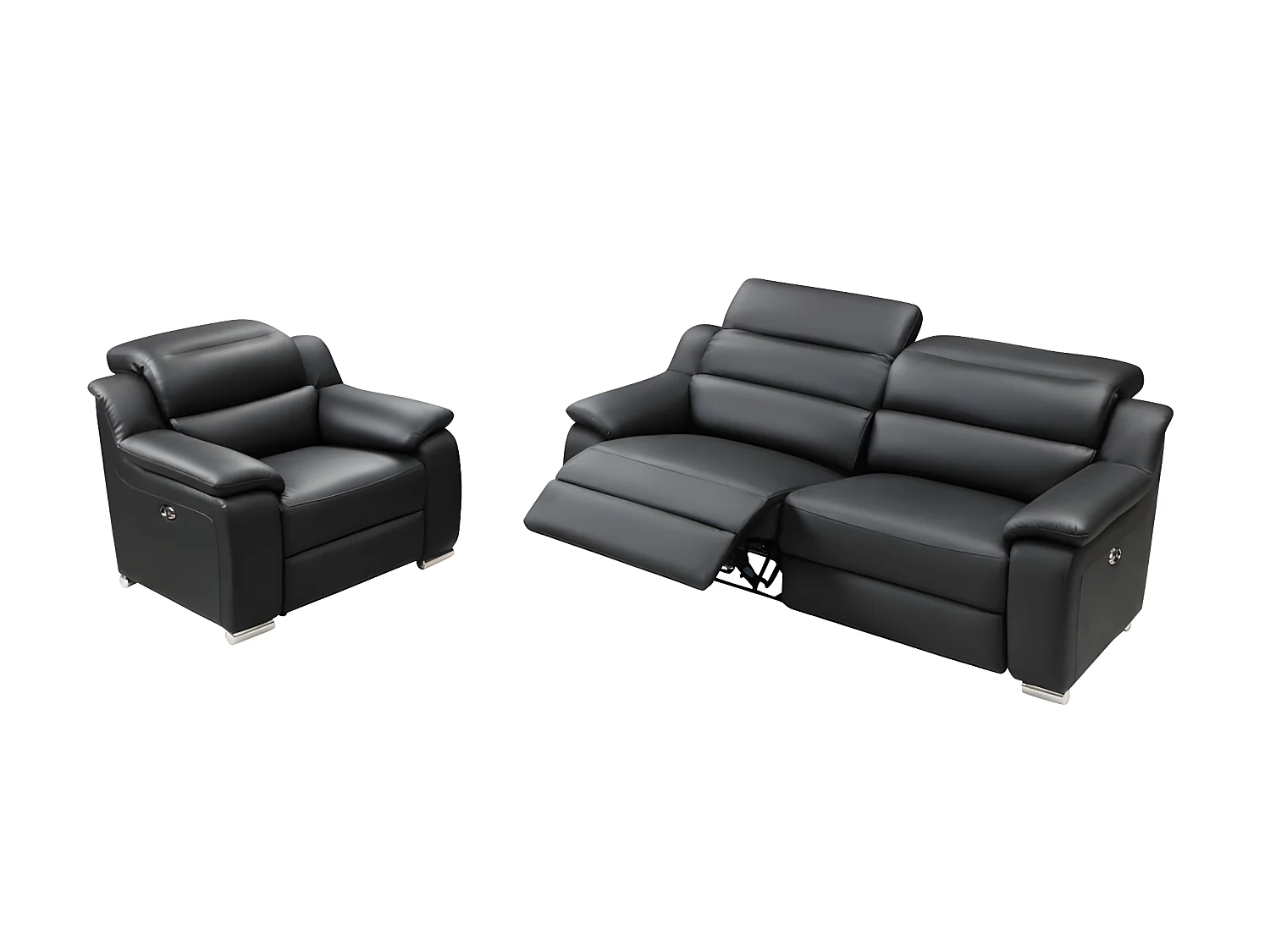 Canapé 3 places et fauteuil relax électrique en cuir noir ARENA III