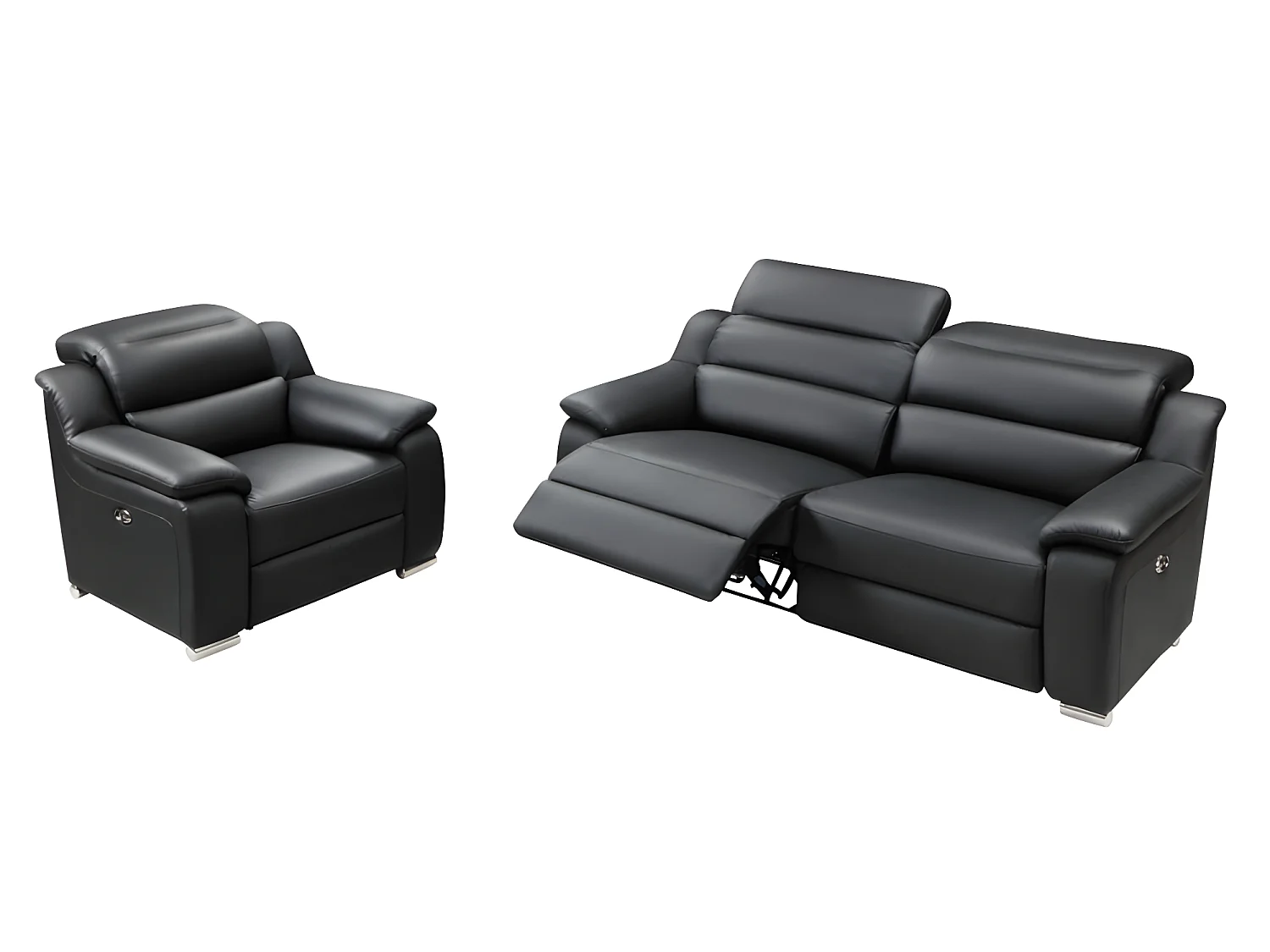 Couchgarnitur mit Relaxfunktion 3+1 - Leder - Schwarz - ARENA III