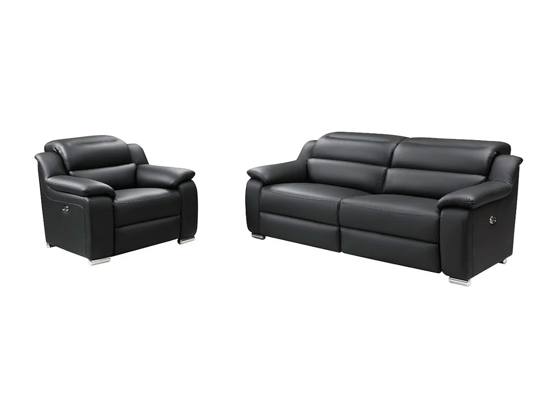 Couchgarnitur mit Relaxfunktion 3+1 - Leder - Schwarz - ARENA III