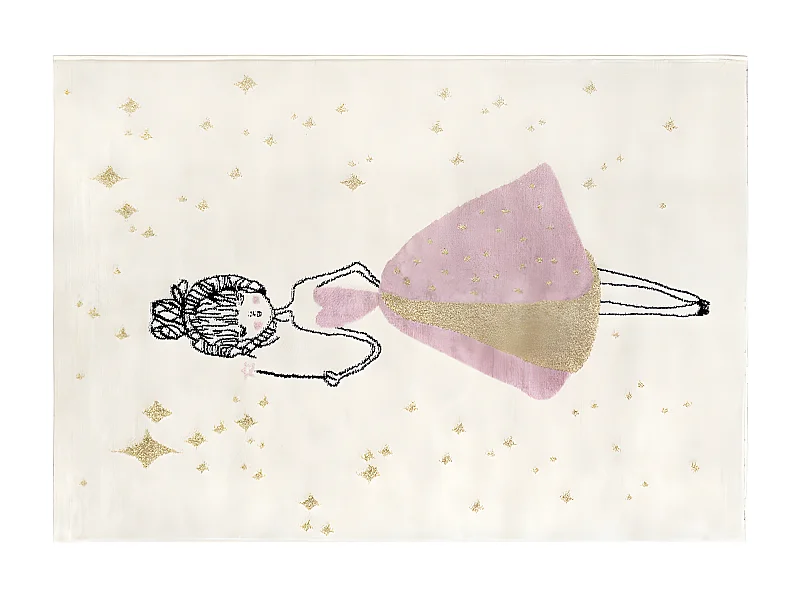 Kinderteppich mit Feenmotif - 120 x 170 cm - Elfenbein  & Rosa - ARIEL