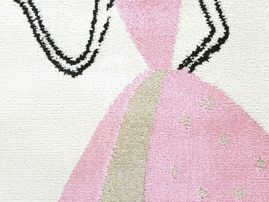 Tapis enfant motif fée - Finition fil lurex doré - 120 x 170 cm - Ecru et rose - ARIEL