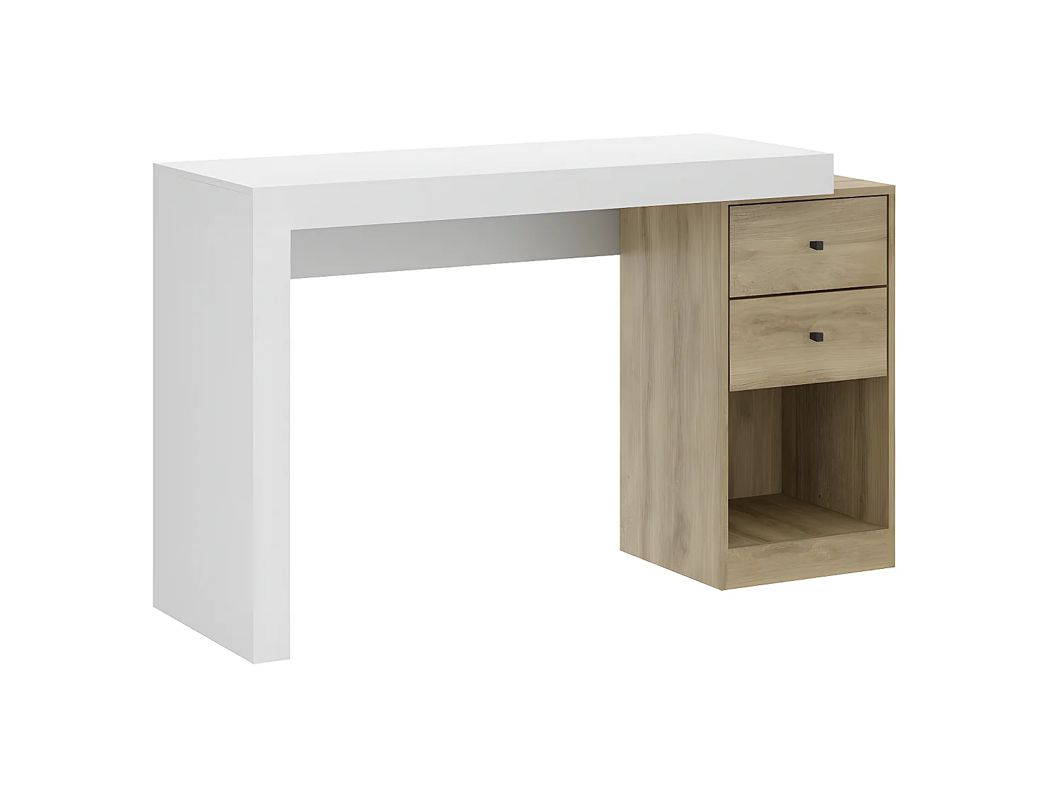 Hjørneskrivebord - 2 skuffer og 2 låger - Farve: Hvid og eg - EVAN