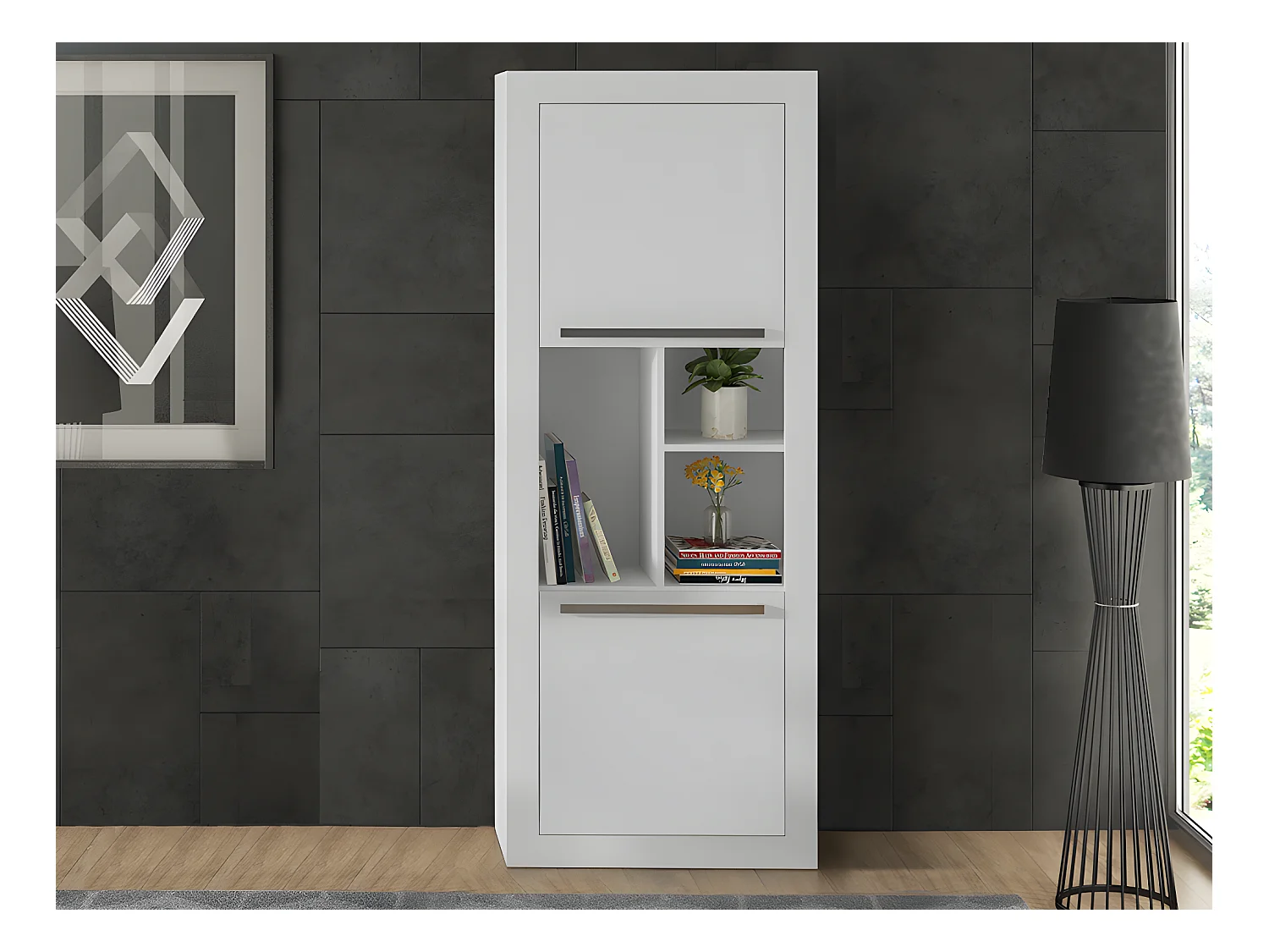 Hjørneskrivebord - 2 skuffer og 2 låger - Farve: Hvid og eg - EVAN