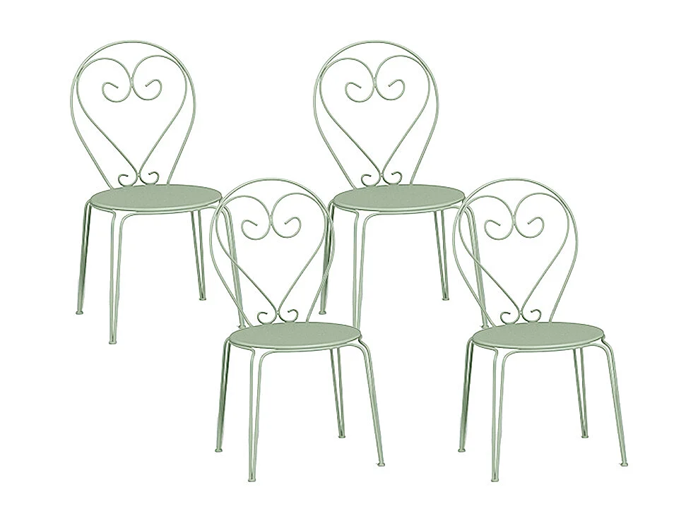 Lot de 4 chaises de jardin empilables en métal façon fer forgé - Vert amande - GUERMANTES de MYLIA