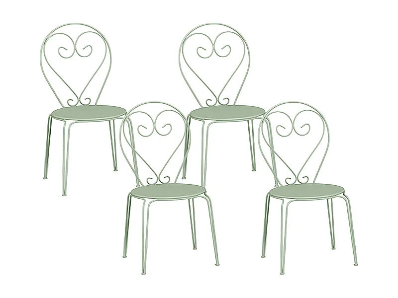 Lot de 4 chaises de jardin empilables en métal façon fer forgé - Vert amande - GUERMANTES de MYLIA