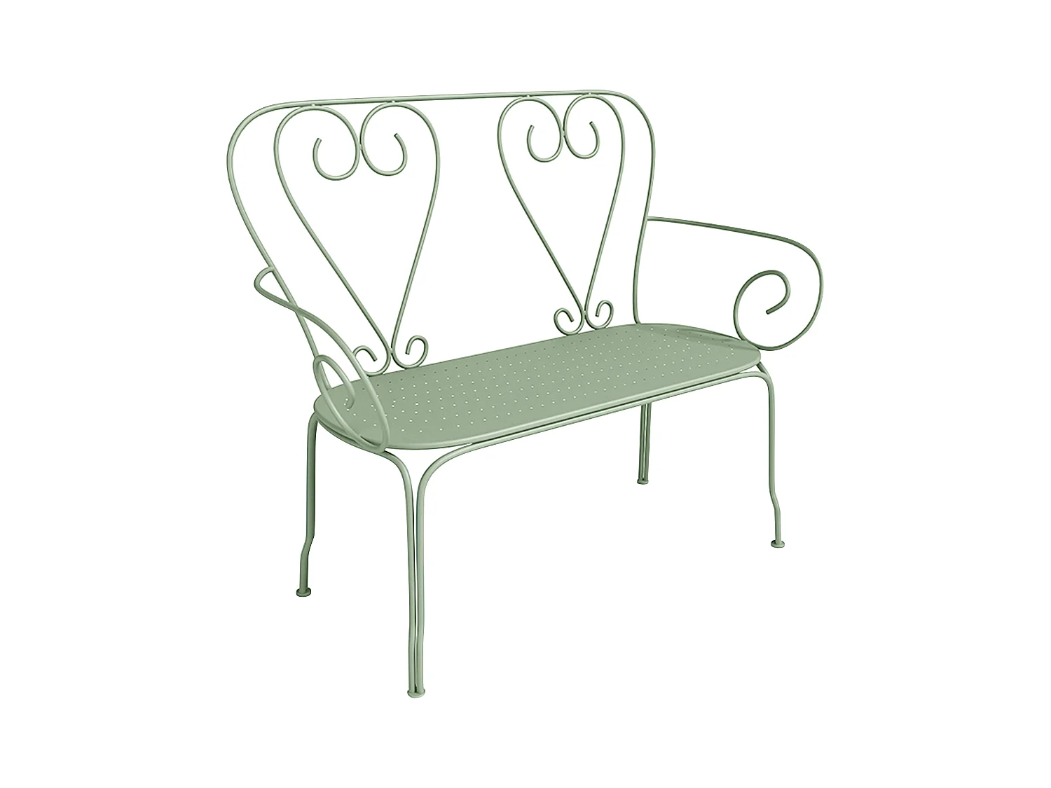 Banc de jardin en métal façon fer forgé  - Vert amande - GUERMANTES de MYLIA