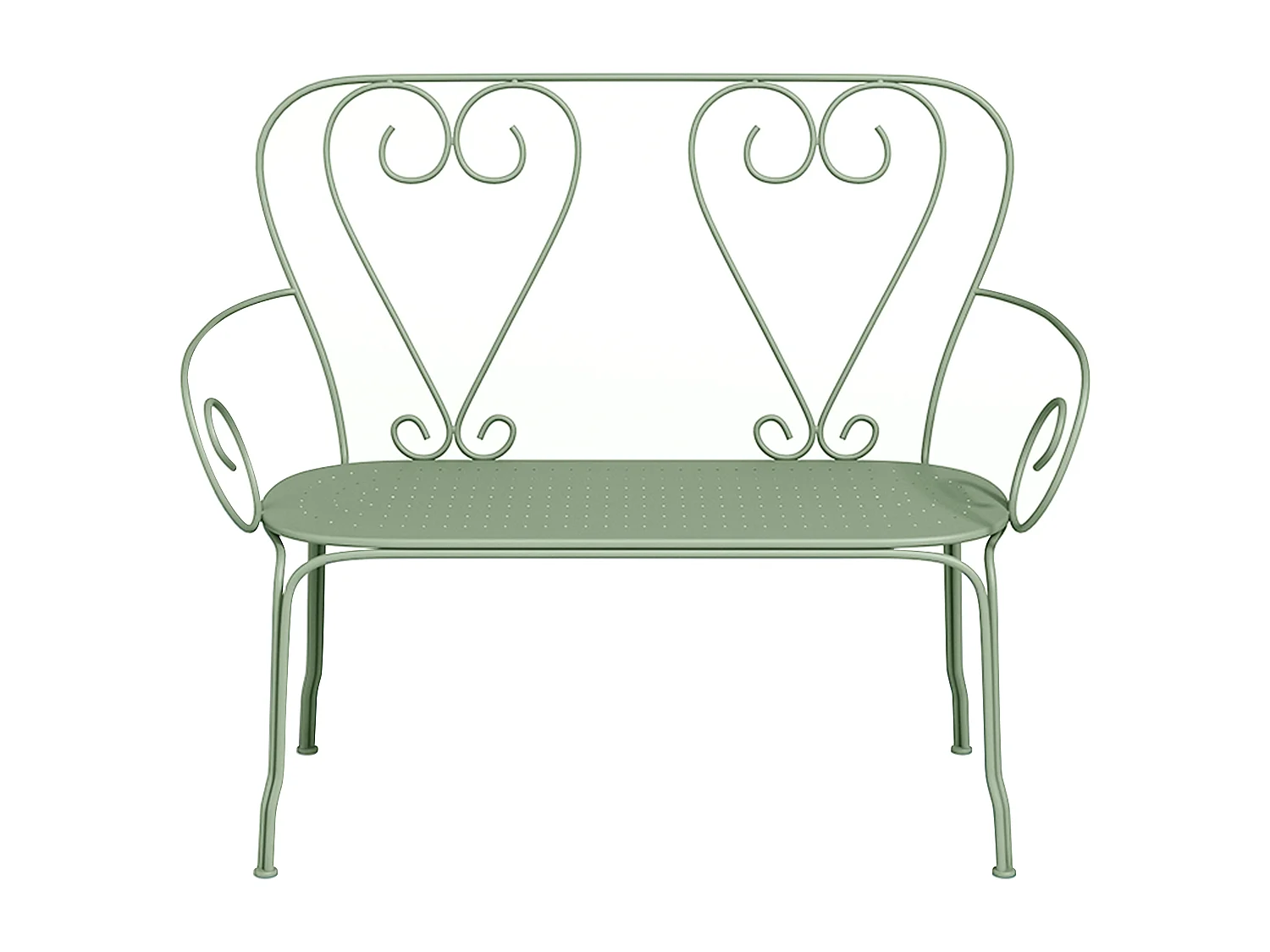 Metalen tuinbank met smeedijzer aspect - Amandelgroen - GUERMANTES van MYLIA