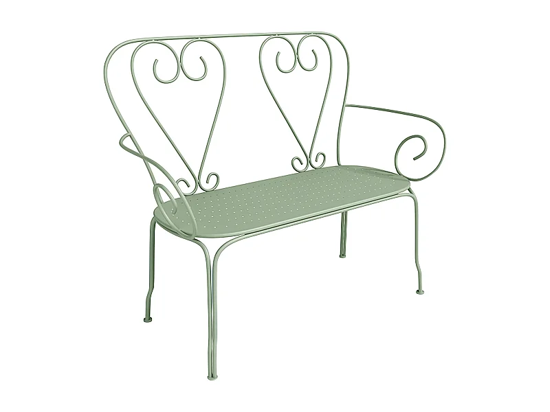 Banc de jardin en métal façon fer forgé  - Vert amande - GUERMANTES de MYLIA