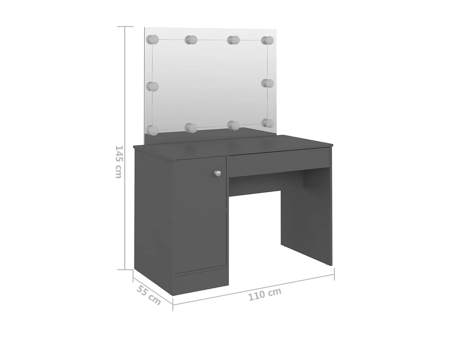 Penteadeira mesa de maquiagem móveis de design móveis de quarto com iluminação LED 110 x 55 x 145 cm MDF cinza 02_0006398