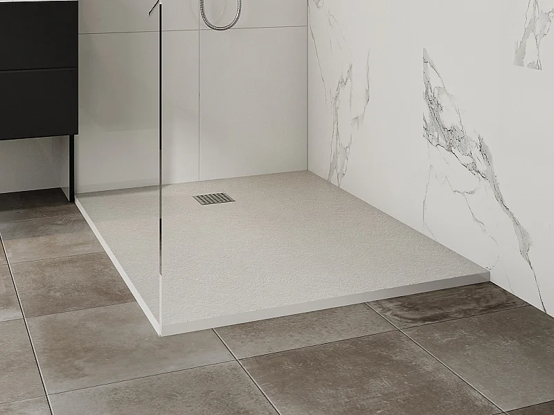 Receveur de douche extra plat à poser ou à encastrer recoupable en résine SMC - Blanc - 120 x 90 cm - MIRNOSA