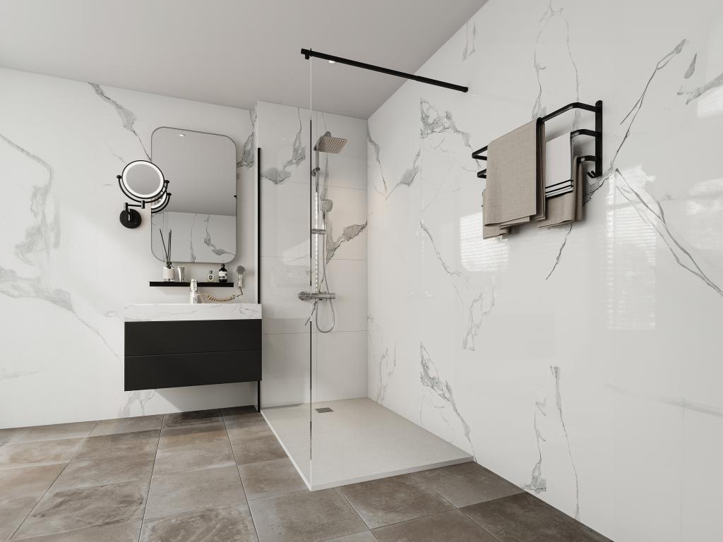 Receveur extra-plat à poser ou à encastrer découpable en résine SMC - Blanc - 140 x 90 cm - MIRNOSA