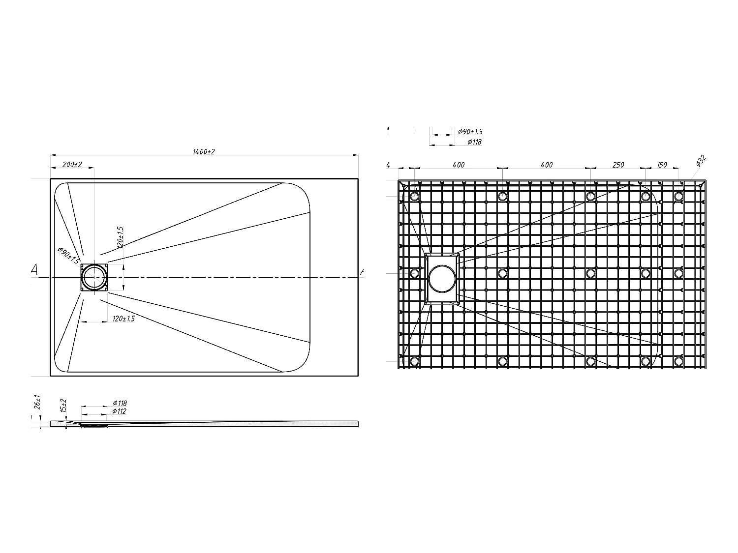 Receveur de douche extra plat à poser ou à encastrer recoupable en résine SMC - Gris - 140 x 90 cm - MIRNOSA
