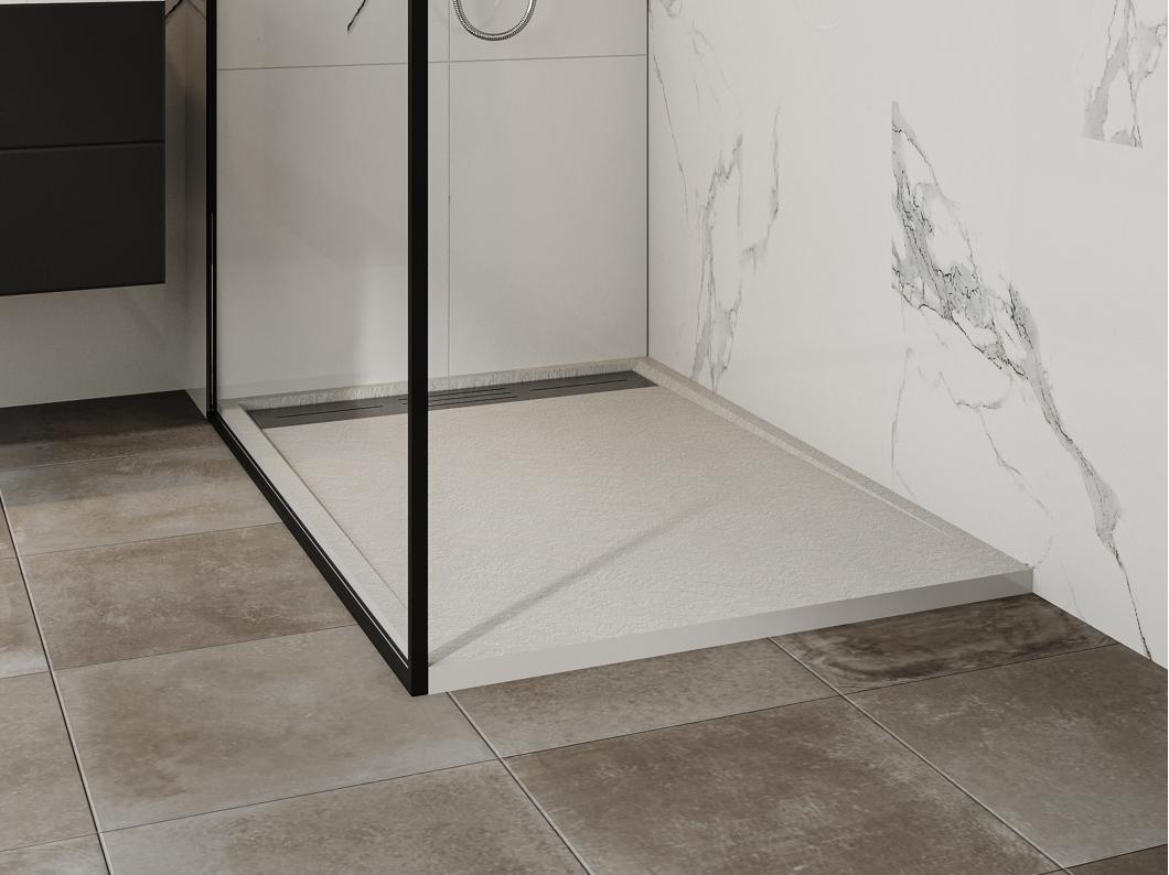 Receveur extra-plat à poser ou à encastrer découpable en résine  SMC - Blanc - 120 x 80 cm - LYROSA