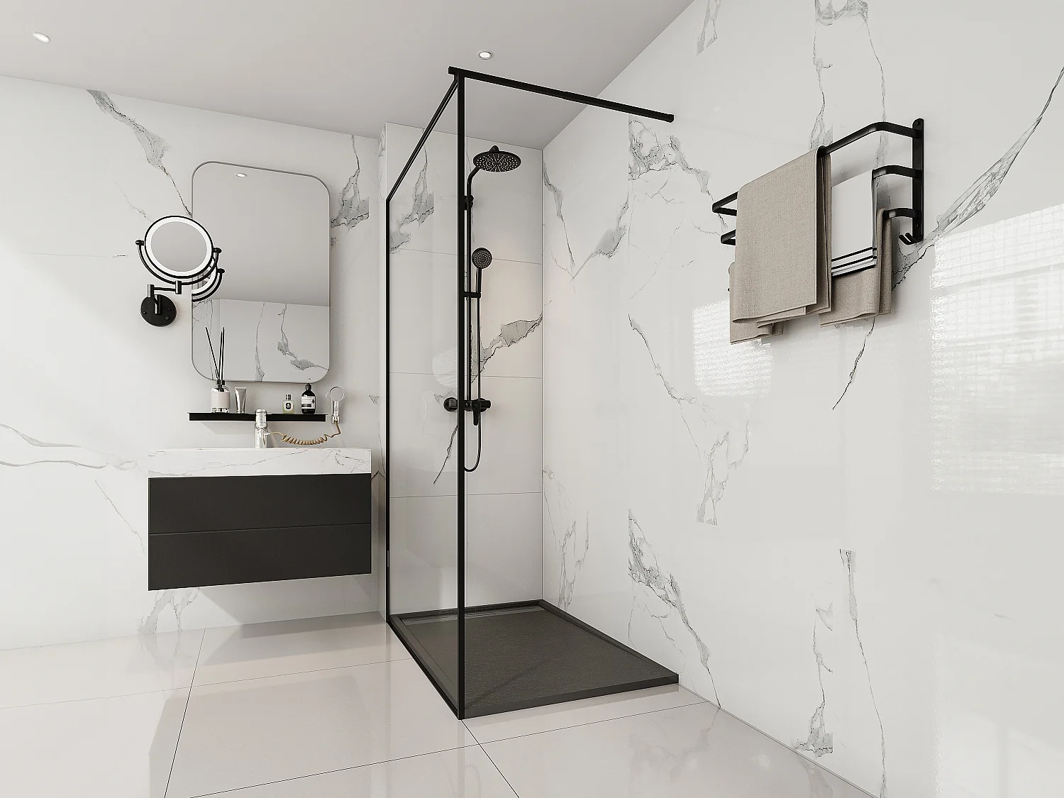 Receveur de douche extra plat à poser ou à encastrer recoupable en résine SMC - Noir - 120 x 80 cm - LYROSA